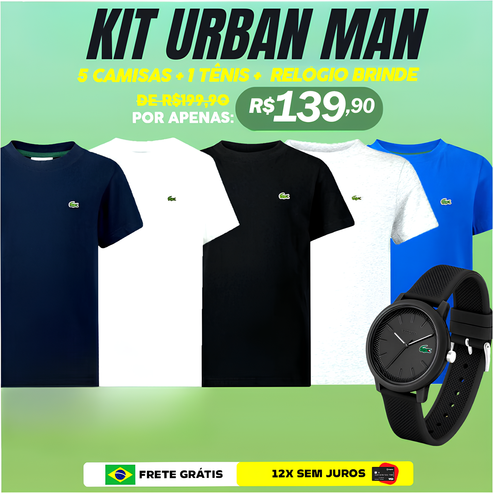 Kit Urban Man - 5 camisas + Relógio de Brinde[Promoção Limitada]