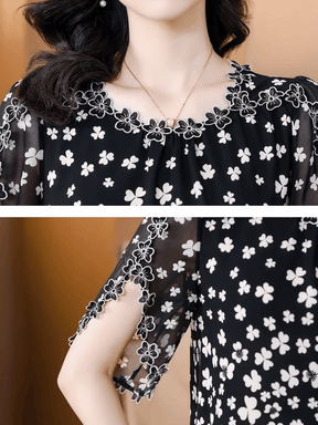 (Compre 1 Leve 5) Blusinhas Florais com Bordados em 100% Chifon - Ideal para o verão