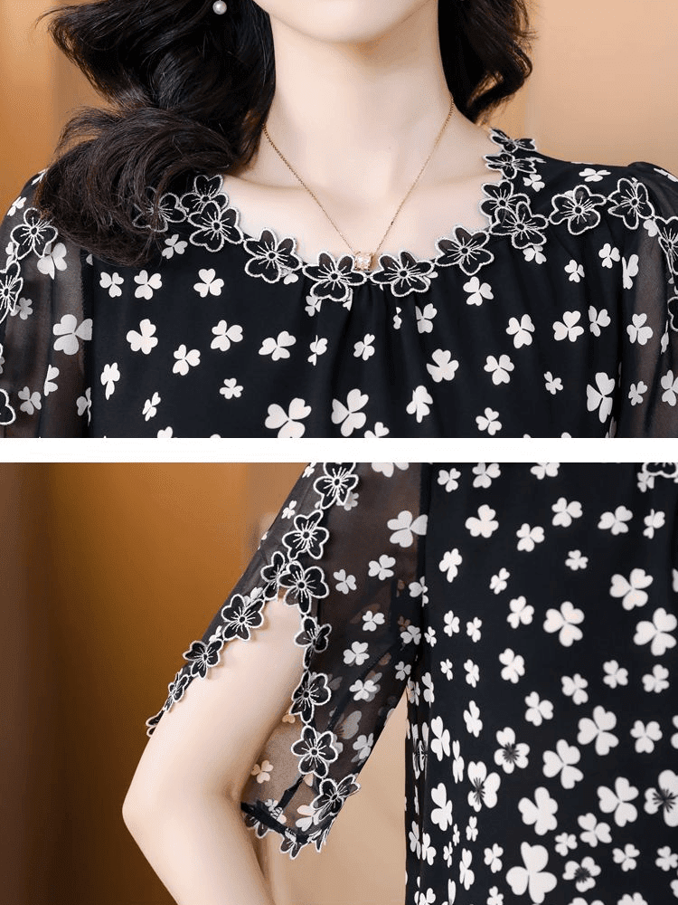 (Compre 1 Leve 5) Blusinhas Florais com Bordados em 100% Chifon - Ideal para o verão