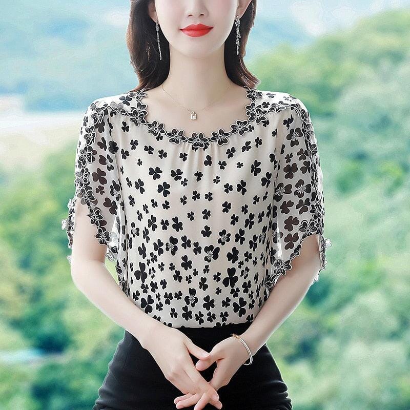 (Compre 1 Leve 5) Blusinhas Florais com Bordados em 100% Chifon - Ideal para o verão