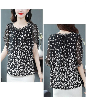 (Compre 1 Leve 5) Blusinhas Florais com Bordados em 100% Chifon - Ideal para o verão