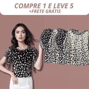 (Compre 1 Leve 5) Blusinhas Florais com Bordados em 100% Chifon - Ideal para o verão