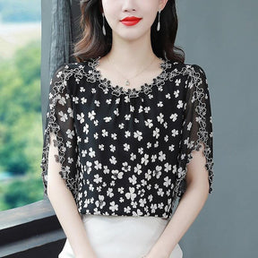 (Compre 1 Leve 5) Blusinhas Florais com Bordados em 100% Chifon - Ideal para o verão